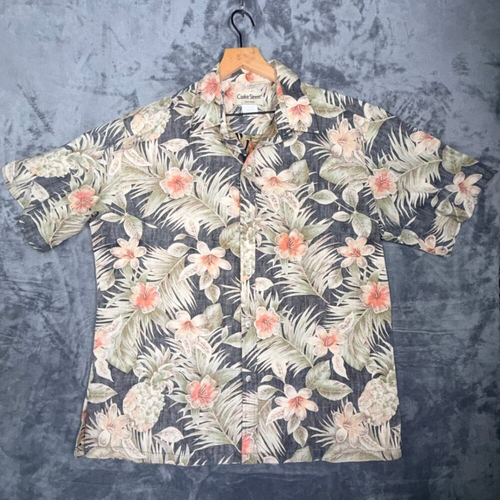 Cooke Street Mens XL Hawaiian Shirt Tropical Floral Aloha Pineapple Button Up